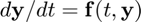 $d\mathbf{y}/dt=\mathbf{f}(t,\mathbf{y})$